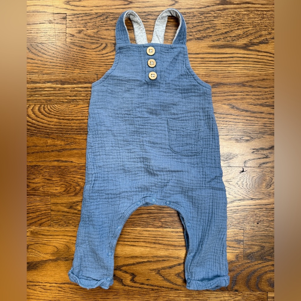 Mudpie Baby Cotton Gauze Solid Blue Baby Overalls with Adjustable Straps 3-6M